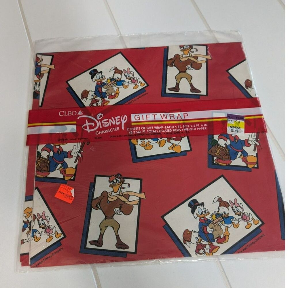 Vtg Cleo Gift Wrap feat. Scrooge McDuck, Huey, Dewey & Louie - Sealed